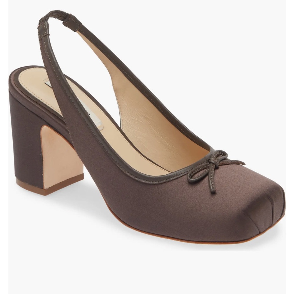 Sandy Liang Slingback 75 in brown satin